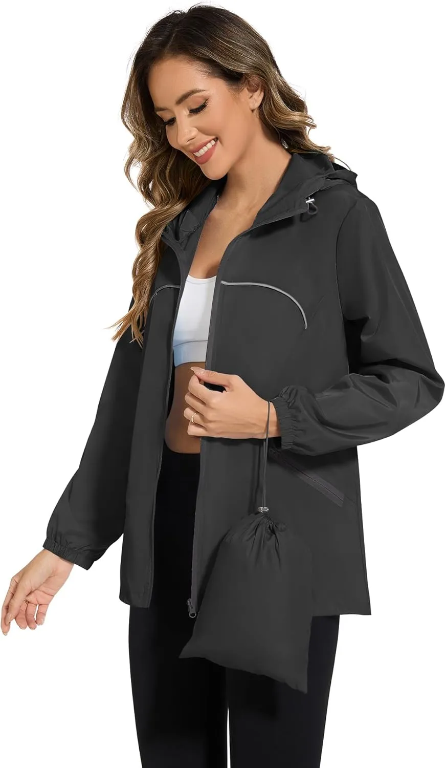 Avoogue Waterproof Jacket with Hood Packable Raincoats for Women Reflective Jacket Windbreaker