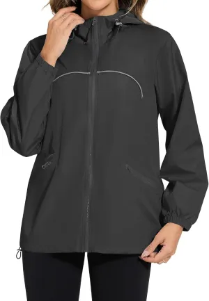 Avoogue Waterproof Jacket with Hood Packable Raincoats for Women Reflective Jacket Windbreaker