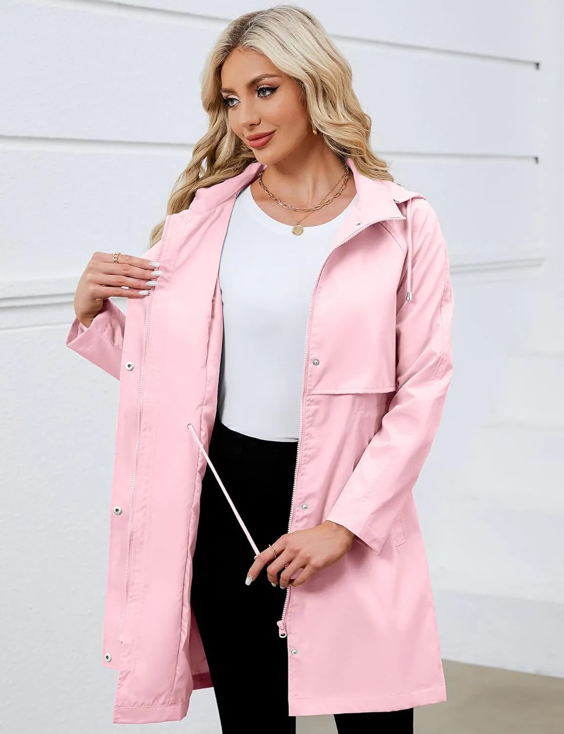 Bloggerlove Rain Jacket for Women Waterproof with Hood Trech Coat for Women Lightweight Raincoats Packable Windbreaker