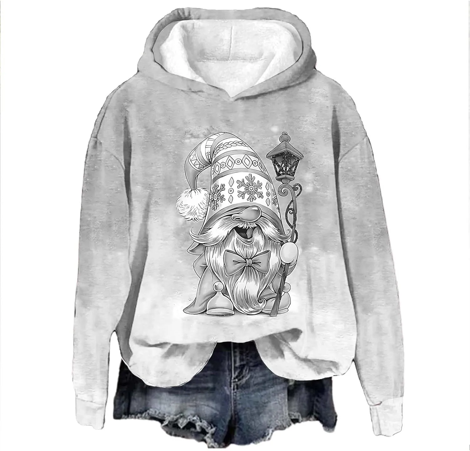 Christmas Gnome Hoodie for Women Fleece Lined Pullover Oversized Long Sleeve Winter Graphic Hooded Sweatshirt Top