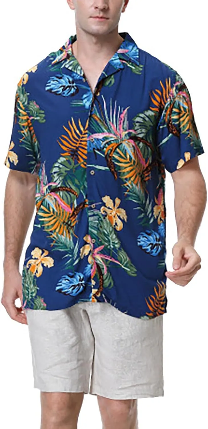 CRNTCEM Men's Casual Hawaiian Shirt Floral Printed Button-Down Cruise Shirts Short Sleeve Tropical Travel Beach Shirt