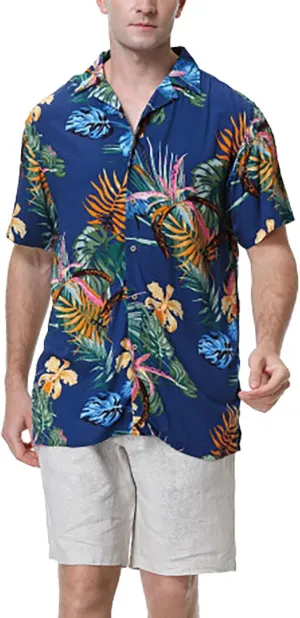 CRNTCEM Men's Casual Hawaiian Shirt Floral Printed Button-Down Cruise Shirts Short Sleeve Tropical Travel Beach Shirt