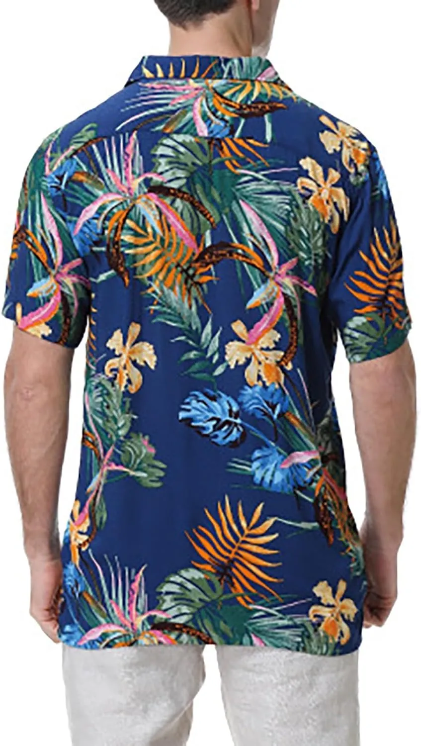 CRNTCEM Men's Casual Hawaiian Shirt Floral Printed Button-Down Cruise Shirts Short Sleeve Tropical Travel Beach Shirt