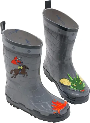 Dragon Knight Grey Natural Rubber Rain Boots With A Pull On Heel Tab (Big Kid)