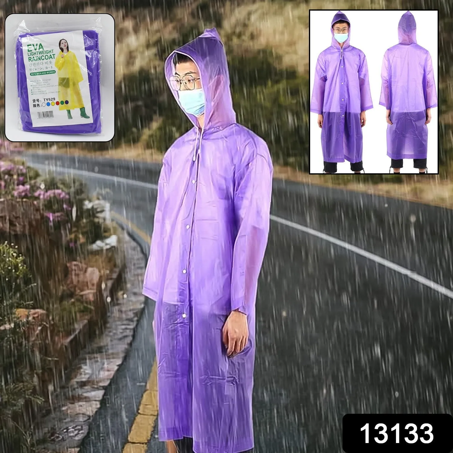 EVA Raincoat Protect Body Arms Legs, Waterproof Reusable Rain Poncho for Women Men Adult Kids Outdoor Traveling Eva Material Raincoat / Rain wear / Rain Suitfor Outdoor Accessory (1pc)
