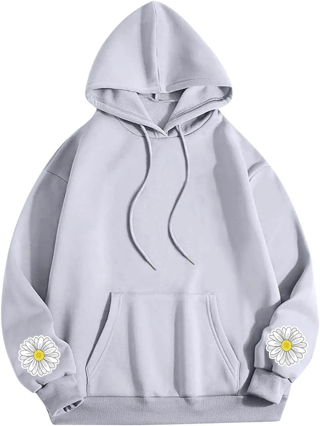 Floral Daisy Print Hoodie Women Oversized Casual Pullover Pocket Long Sleeve Sweatshirt Lounge Outfits
