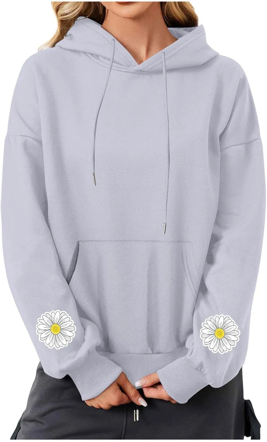 Floral Daisy Print Hoodie Women Oversized Casual Pullover Pocket Long Sleeve Sweatshirt Lounge Outfits