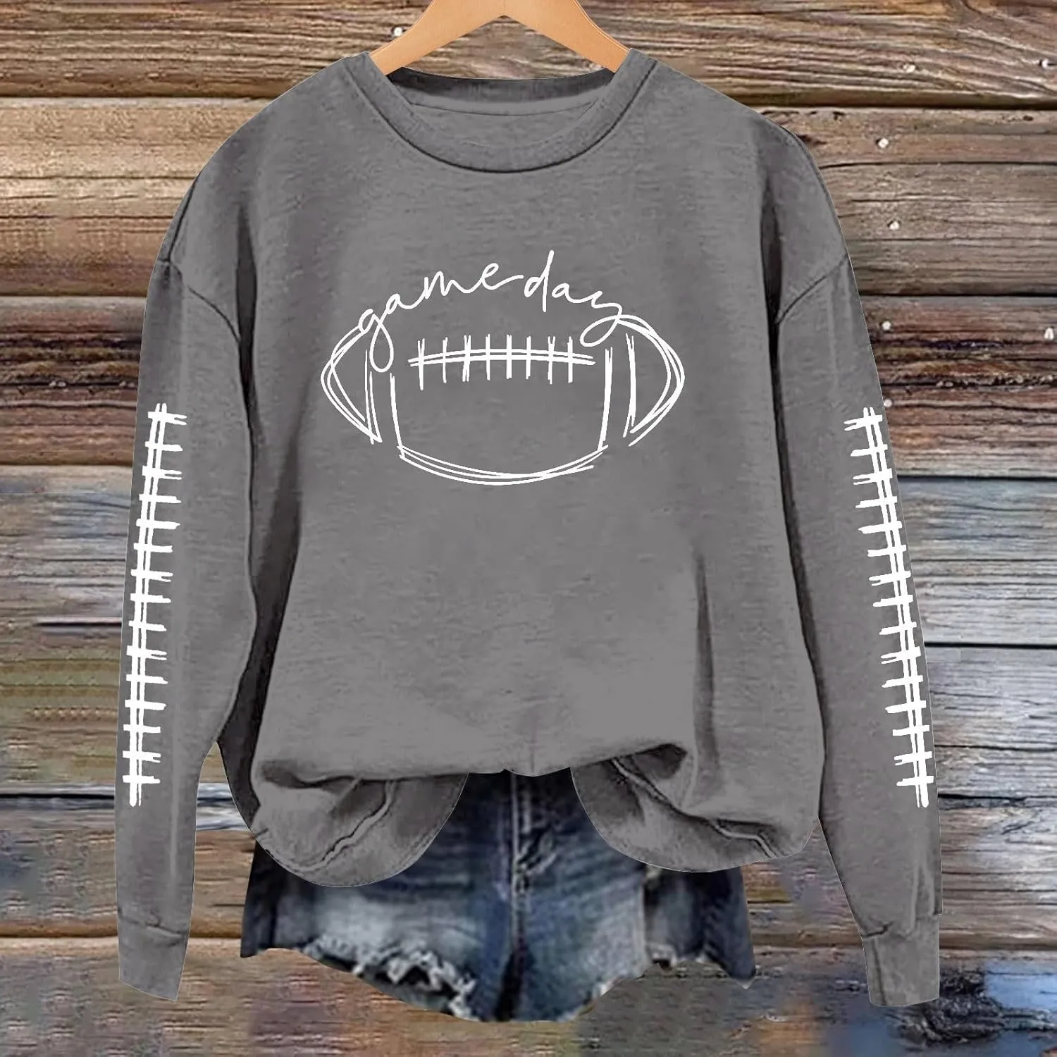 ZWRXW Game Day Sweatshirt for Women Casual Football Graphic Hoodies Oversized Long Sleeve Crewneck Pullover Trendy Fall Tops