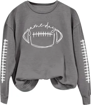 ZWRXW Game Day Sweatshirt for Women Casual Football Graphic Hoodies Oversized Long Sleeve Crewneck Pullover Trendy Fall Tops