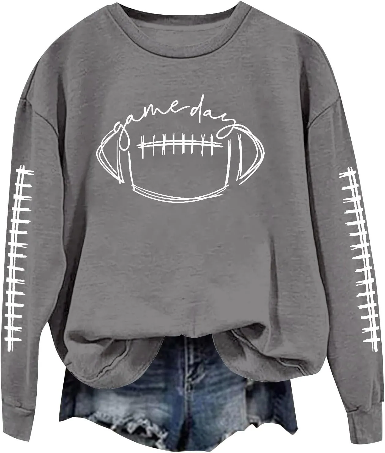 ZWRXW Game Day Sweatshirt for Women Casual Football Graphic Hoodies Oversized Long Sleeve Crewneck Pullover Trendy Fall Tops